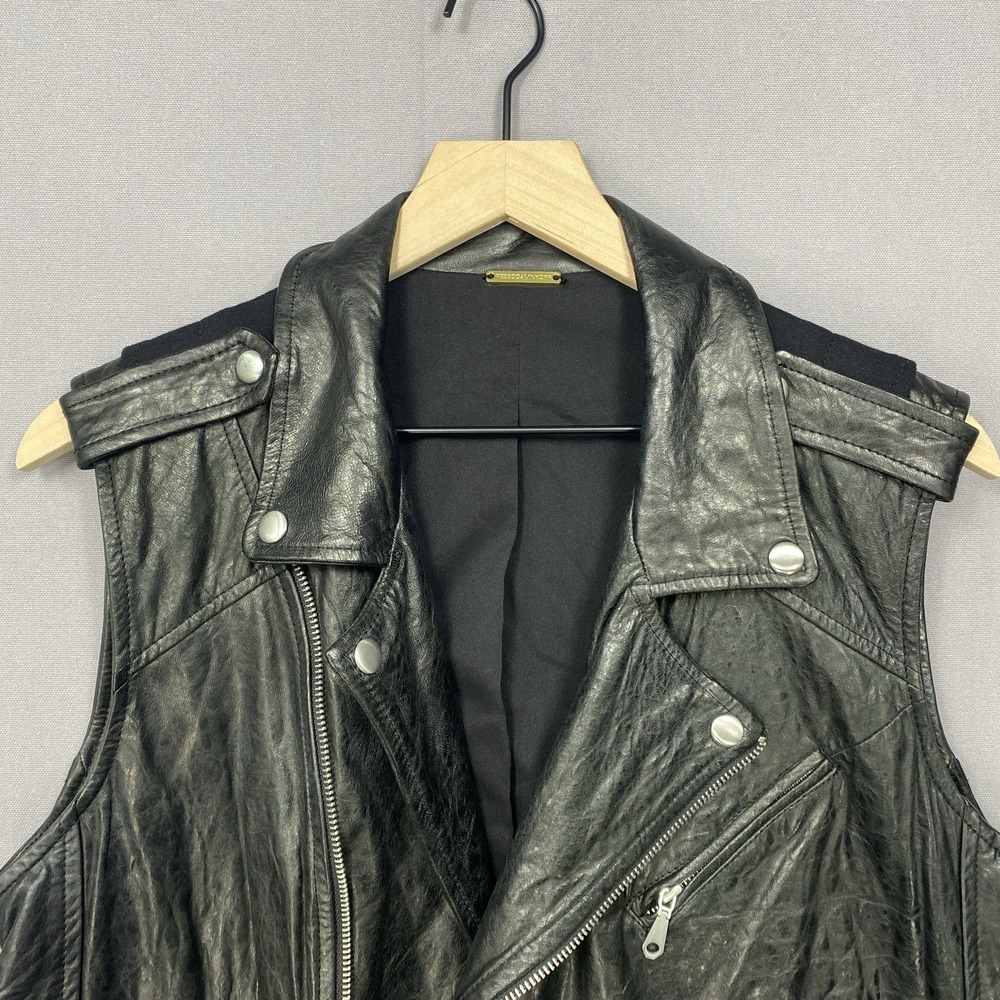 Rebecca Minkoff Vest Large Lambskin Leather Moto Biker Asymmetrical Zipper Black - Picture 2 of 12